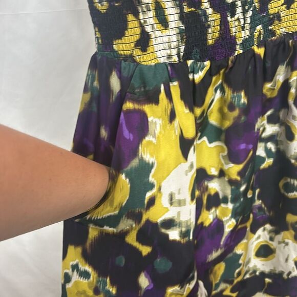 Anthropologie Maeve Giverny Silk Purple Yellow Green Floral Dress - Picture 4 of 7
